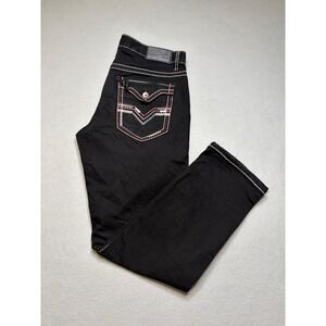True Luck Jeans Men 34/32 Black Contrast Stitch Embroidered Y2K Straight Leg